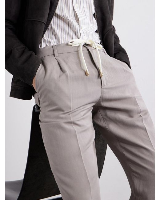 Eleventy Gray Straight-Leg Lyocell And Linen-Blend Trousers for men