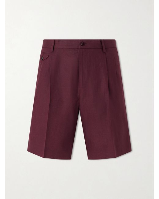 Dolce & Gabbana Red Maiolica Corallo Straight-Leg Pleated Linen Shorts for men