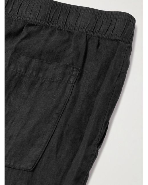 James Perse Black Garment-Dyed Straight-Leg Linen Drawstring Trousers for men