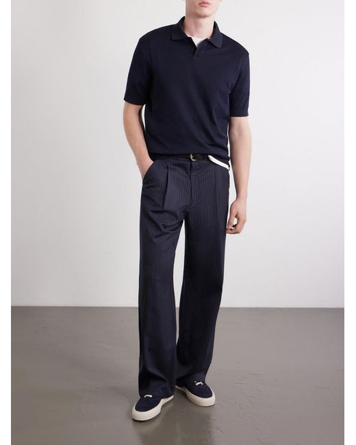 Altea Blue Pierre Honeycomb-Knit Cotton-Piqué Polo Shirt for men