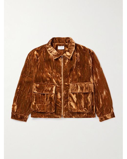 Collina Strada Brown Mechanic Crushed-Velvet Jacket for men