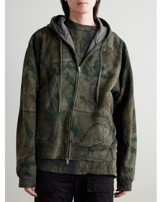 Balenciaga Green Logo-Embroidered Printed Cotton-Jersey Hoodie for men