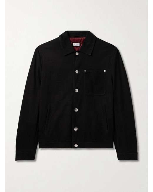 Brunello Cucinelli Black Nubuck Trucker Jacket for men