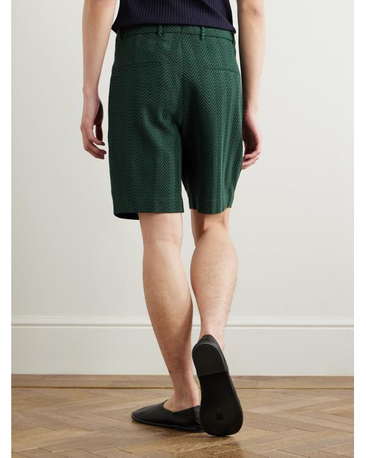 Missoni Gerade geschnittene Shorts aus einer Baumwollmischung mit Fischgratmuster und Falten in Green für Herren