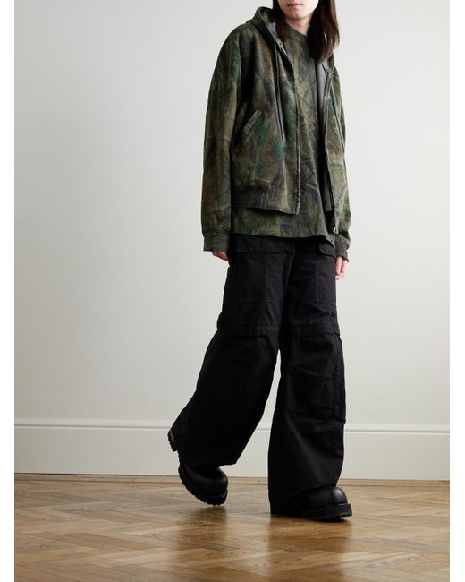 Balenciaga Green Logo-Embroidered Printed Cotton-Jersey Hoodie for men