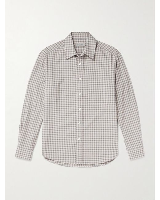 Canali White Checked Cotton-Flannel Shirt for men