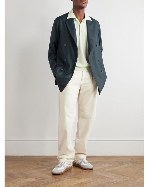 Altea Green Alain Double-Breasted Virgin Wool-Blend Flannel Blazer for men