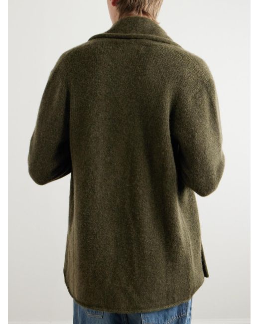 The Elder Statesman Green Shawl-Collar Cashmere Cardigan for men