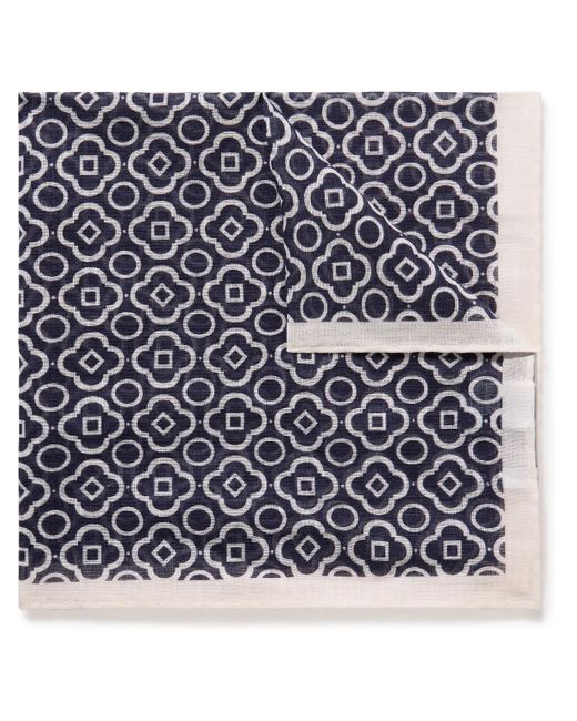 Anderson & Sheppard Blue Printed Cotton-voile Pocket Square for men