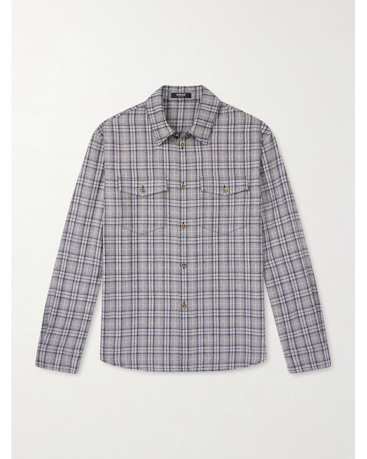 Versace Brown Checked Wool-Flannel Shirt for men