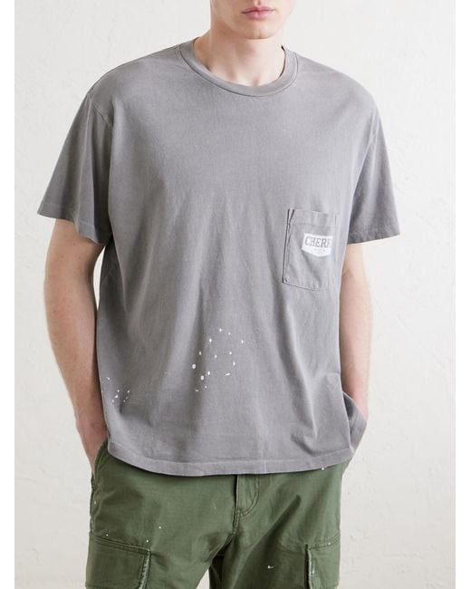 CHERRY LA Gray Logo-Print Paint-Splattered Cotton-Jersey T-Shirt for men