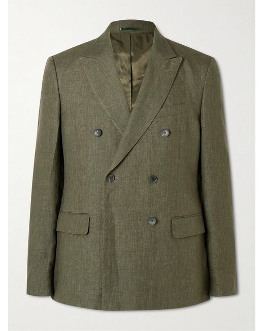 Mr P. Green Double-Breasted Puppytooth Linen Suit Jacket for men