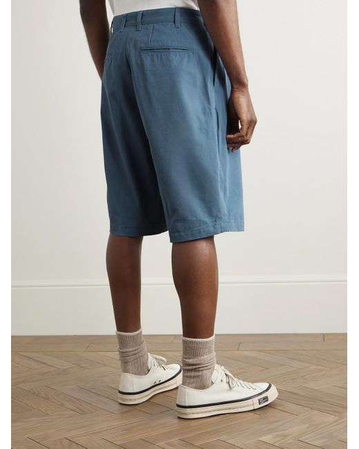 Beams Plus Weit geschnittene Shorts aus Baumwoll-Twill mit Falten in Blue für Herren