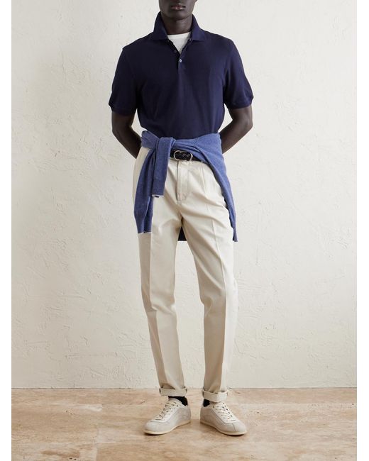 Brunello Cucinelli Blue Cotton-Piqué Polo Shirt for men