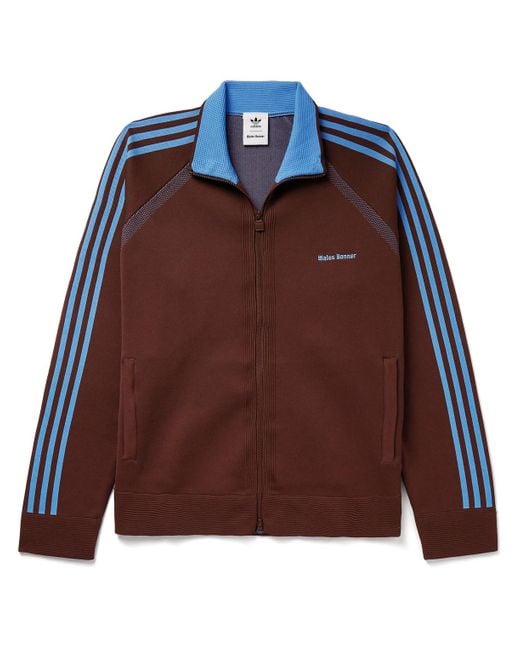 Adidas Originals Brown Wales Bonner Logo-embroidered Striped Recycled Knitted Track Jacket for men