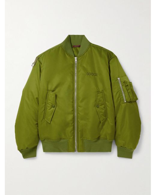 Gucci Green Logo-Appliquéd Padded Satin Bomber Jacket for men