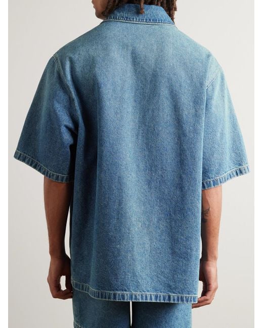 Camicia oversize in denim lavato di Gucci in Blue da Uomo