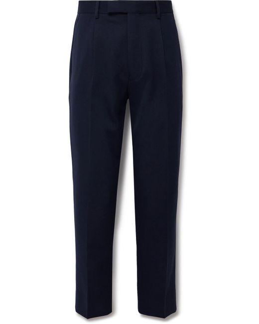 Zegna Blue Slim-fit Pleated Cotton And Wool-blend Twill Trousers for men