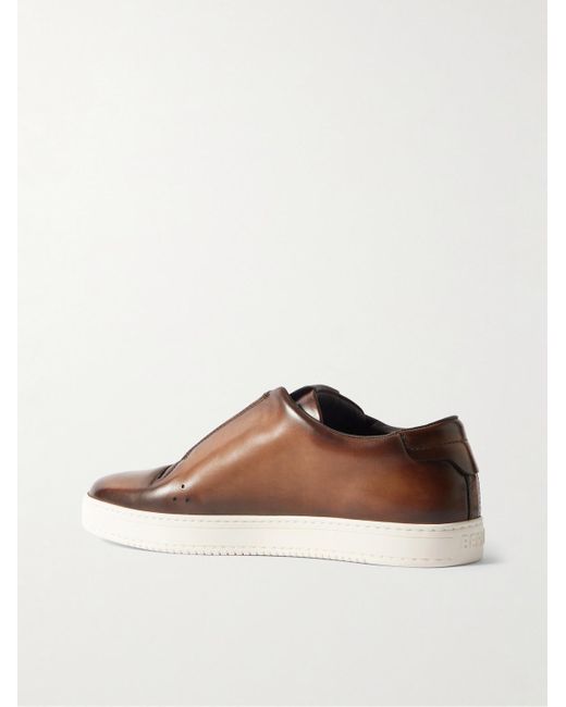 Berluti Brown Playtime Scritto Venezia Leather Slip-On Sneakers for men