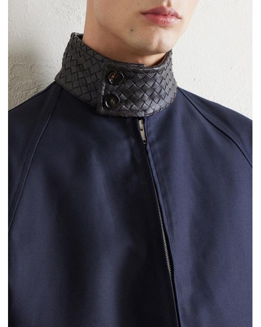 Bottega Veneta Blue Intrecciato Leather-trimmed Cotton-gabardine Blouson Jacket for men