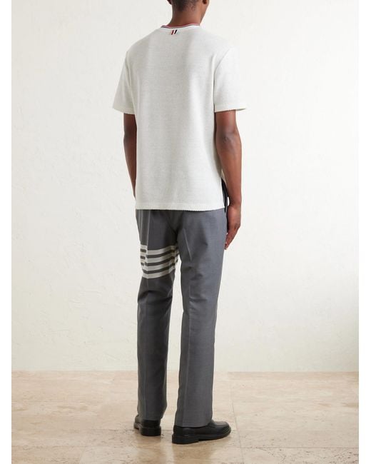Thom Browne White Pointelle-Knit Cotton And Linen-Blend T-Shirt for men