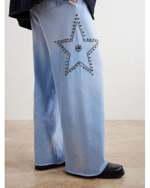 Satoshi Nakamoto Blue Straight-Leg Studded Cotton-Jersey Sweatpants for men
