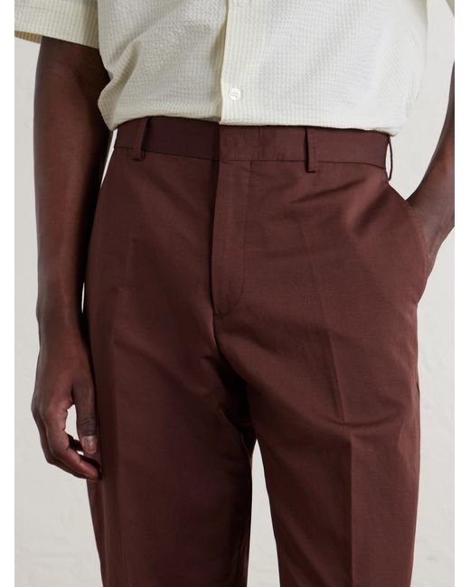 Paul Smith Brown Straight-Leg Cotton And Linen-Blend Twill Trousers for men