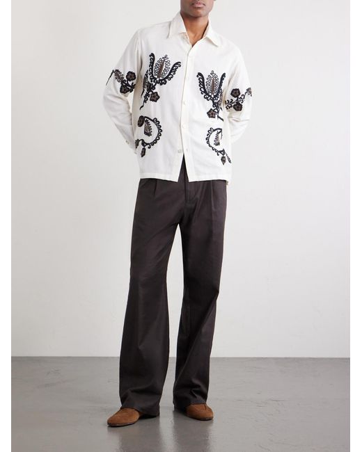 Kartik Research White Bead-Embellished Embroidered Cotton-Poplin Shirt for men