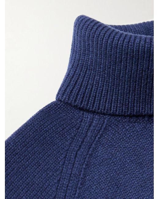 Brunello Cucinelli Blue Intarsia-Knit Cashmere Rollneck Sweater for men
