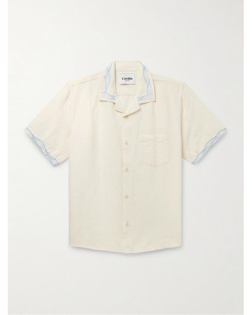 Corridor NYC Natural Camp-collar Embroidered Linen And Cotton-blend Shirt for men