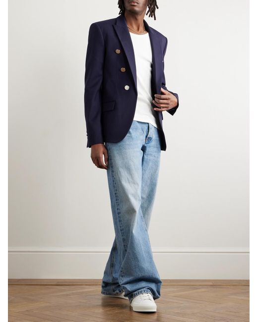 Balmain Blue Slim-fit Wool-twill Blazer for men