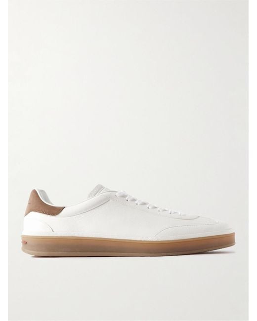 Loro Piana White Tennis Walk Suede-trimmed Leather Sneakers for men