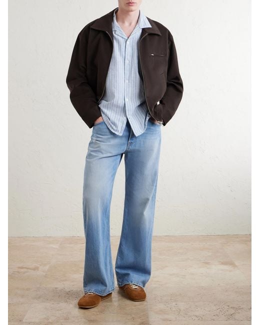 Corridor NYC Blue Convertible-Collar Striped Cotton And Linen-Blend Shirt for men