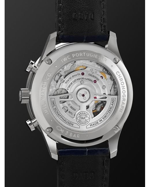 Iwc Black Portugieser Automatic Chronograph 41mm Stainless Steel And Alligator Watch for men
