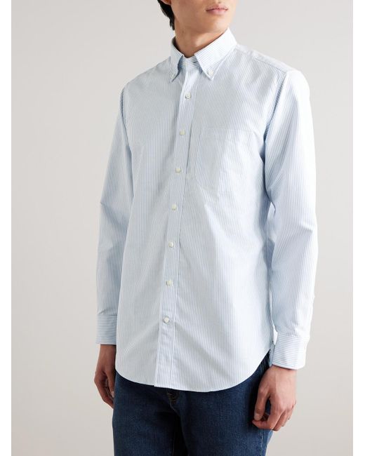 Sid Mashburn White Button-Down Collar Striped Cotton Oxford Shirt for men