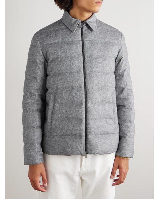Herno Gray Leather-Trimmed Quilted Silk And Cashmere-Blend Down Jacket for men