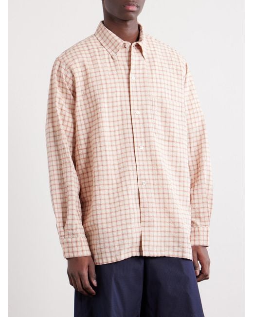 Beams Plus Natural Button-Down Seersucker Checked Cotton And Linen-Blend Shirt for men