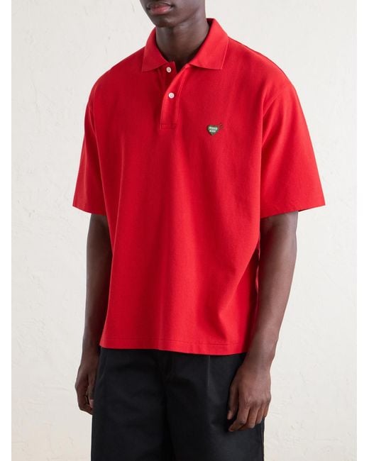Human Made Red Logo-Appliquéd Cotton-Piqué Polo Shirt for men