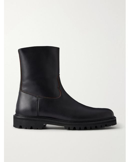 VINNY'S Black Moto Leather Boots for men