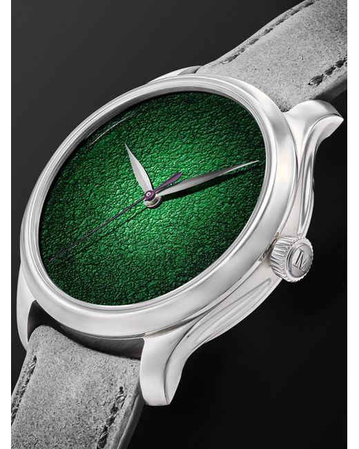 H. Moser & Cie Endeavour Centre Seconds Concept 40 mm Uhr aus Edelstahl mit automatischem Aufzug und Lederarmband in Green für Herren