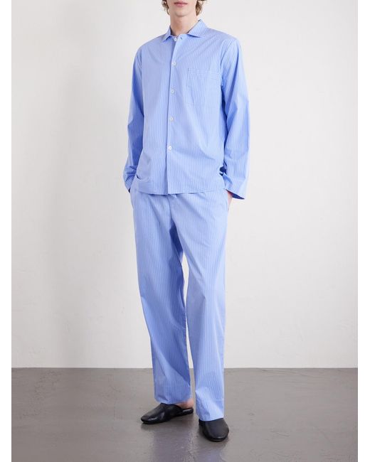 Tekla Blue Striped Organic Cotton-poplin Pyjamas for men