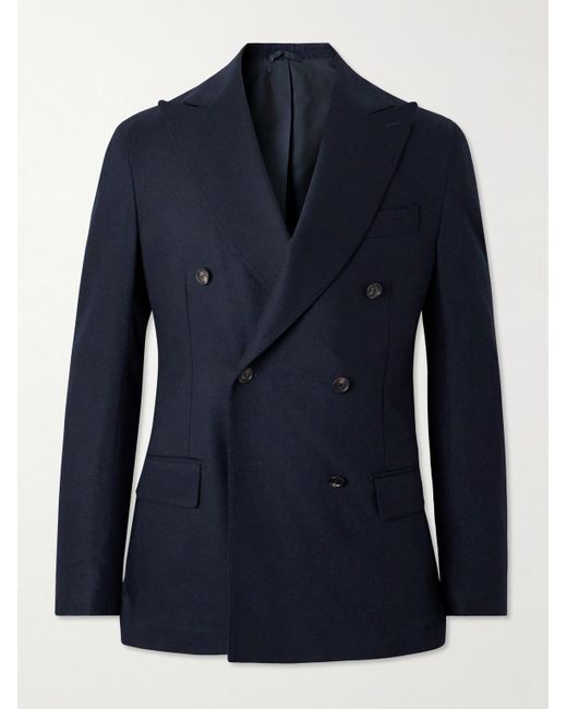 De Petrillo Blue Double-breasted Wool-blend Flannel Suit Jacket for men