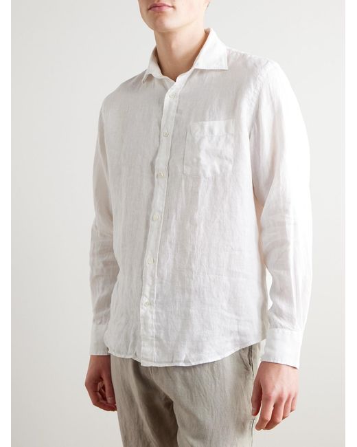 Hartford White Paul Pat Linen Shirt for men