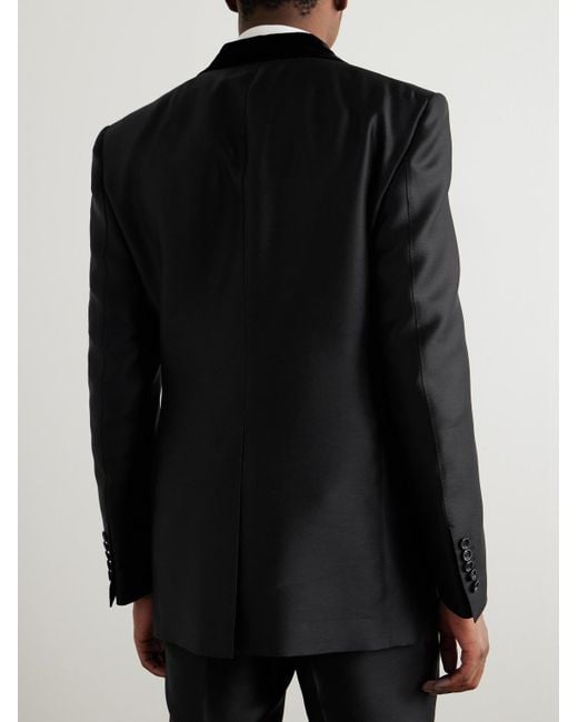 Tom Ford Black Velvet-trimmed Wool for men