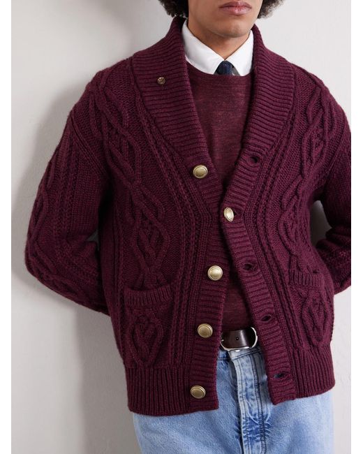 Brunello Cucinelli Purple Cable-Knit Cashmere Cardigan for men