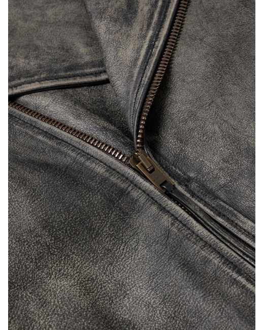 Acne Gray Logo-Embossed Leather Biker Jacket for men
