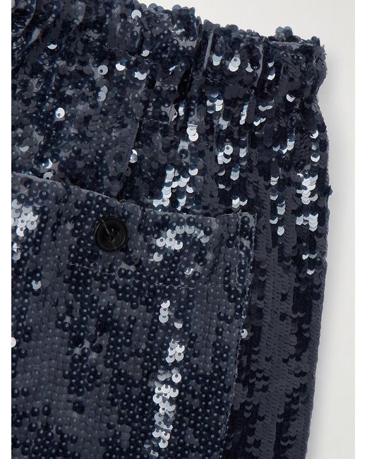 Dries Van Noten Blue Wide-Leg Sequinned Crepe Drawstring Trousers for men