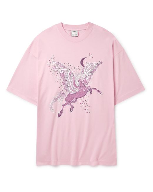 Vetements Pink Flying Unicorn Oversized Printed Cotton-jersey T-shirt for men