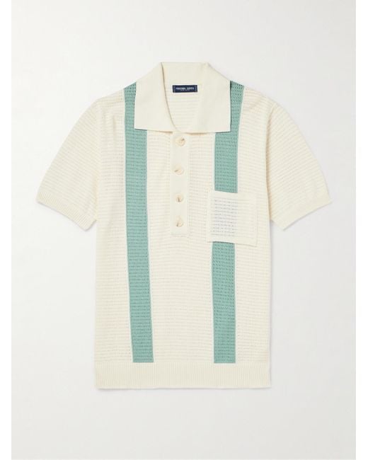 Frescobol Carioca Blue Clemente Striped Pointelle-knit Cotton Polo Shirt for men