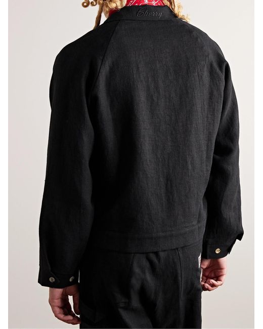 CHERRY LA Black Dave Embroidered Linen Jacket for men